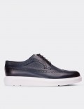 Blue  Leather Lace-up Shoes
