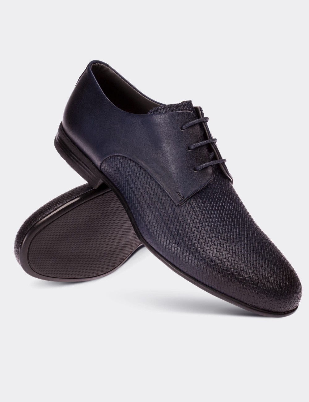 Navy  Leather Classic Shoes - 01709MLCVC01