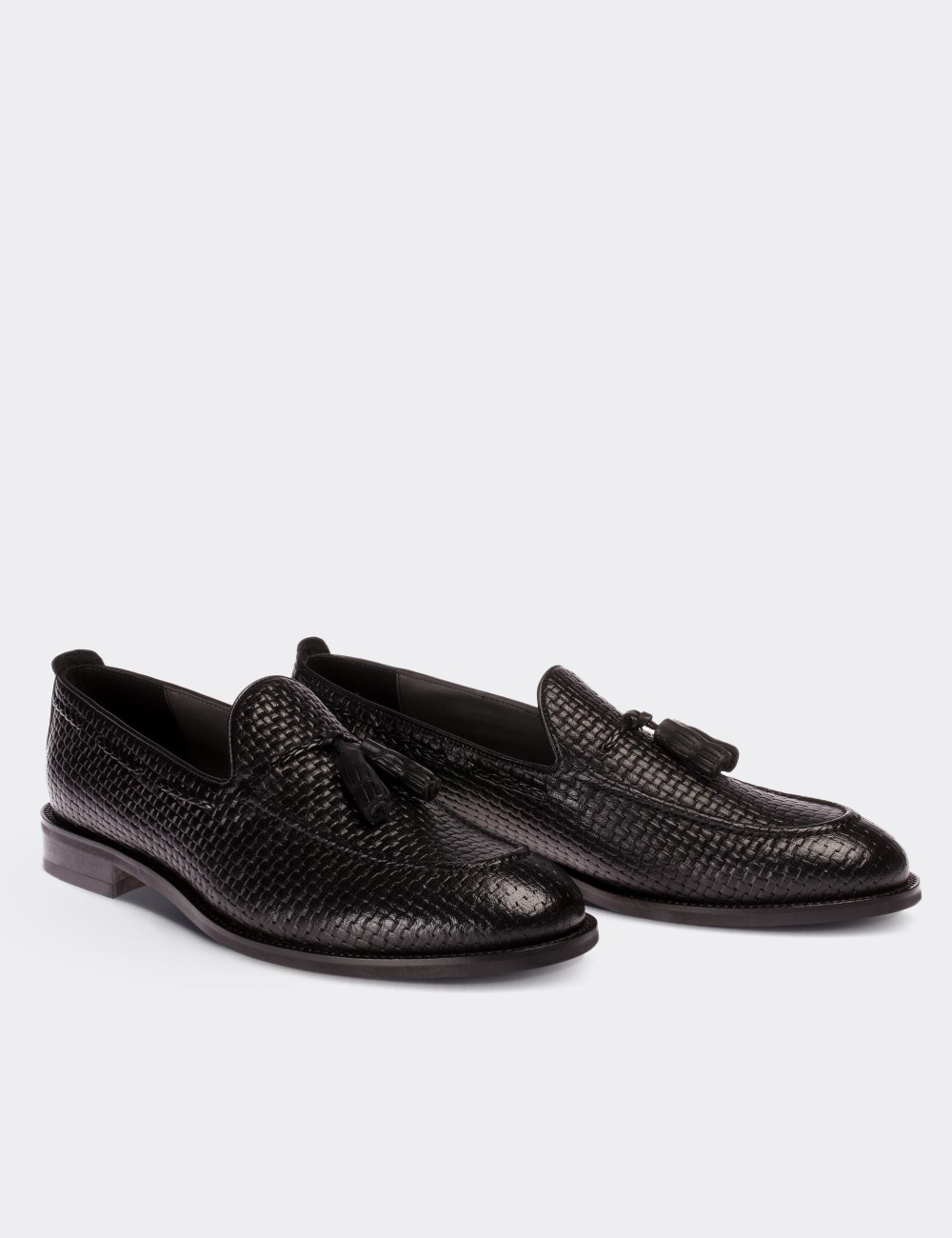 Black  Leather Loafers - 01642MSYHM02
