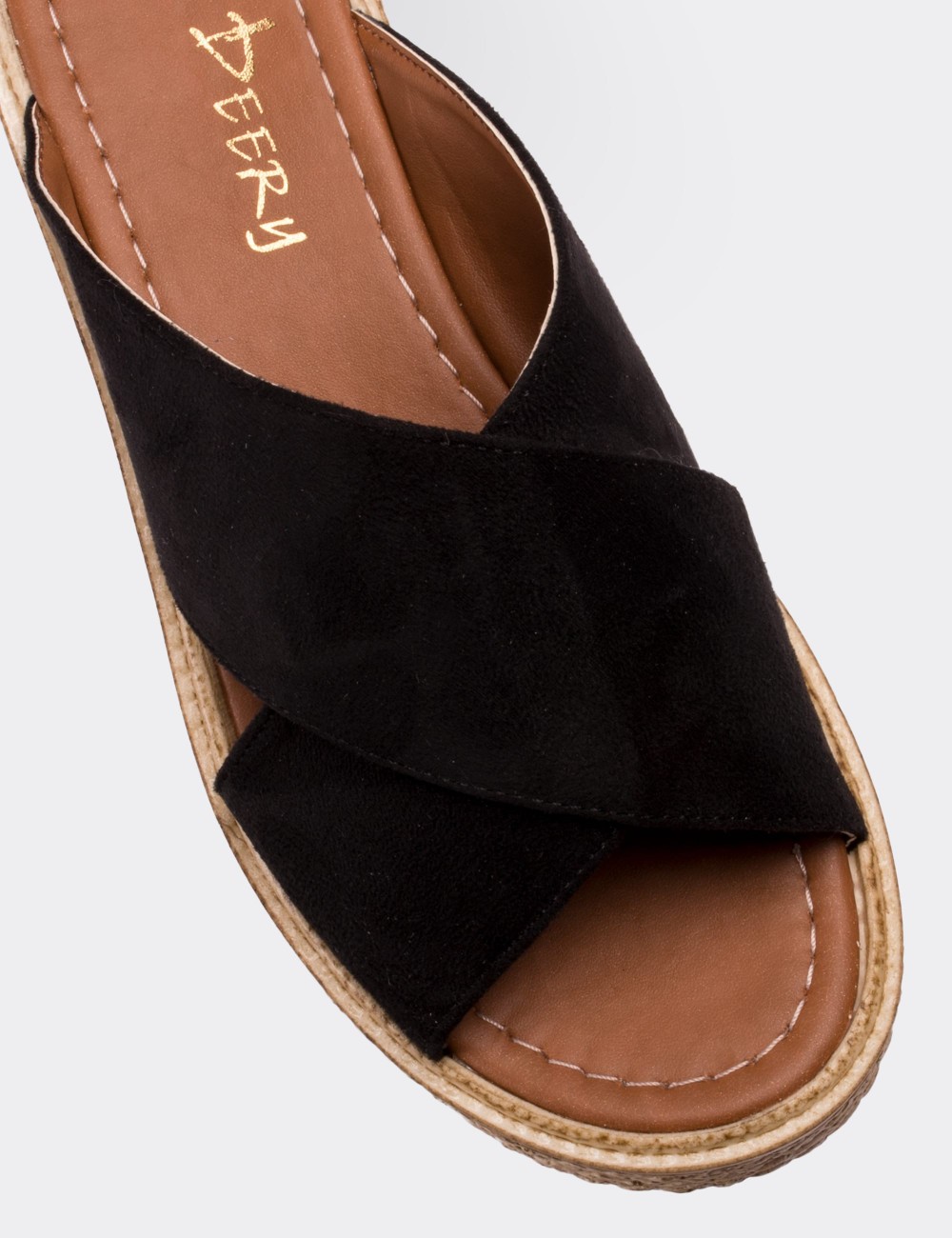 Black Leather Wedge Sandals - 02034ZSYHP01