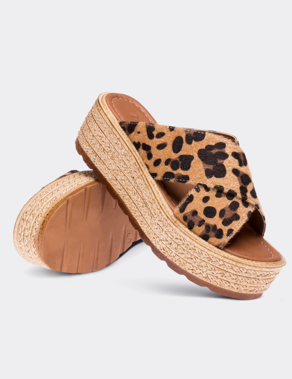 Black Leopard Wedge Sandals - 02034ZLPRP01