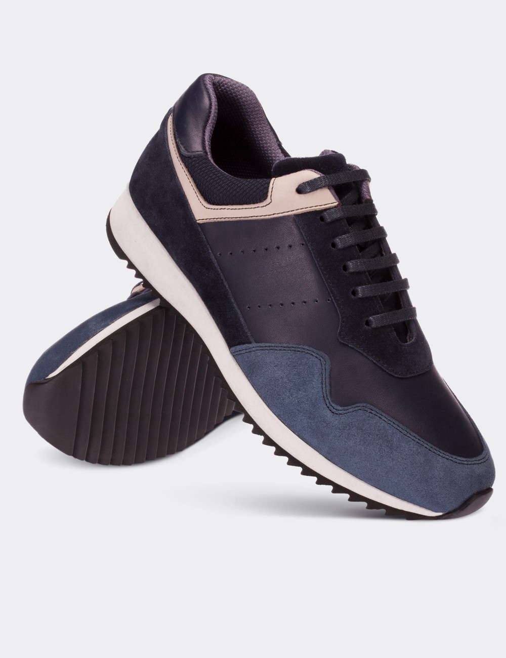 Navy  Leather Sneakers - 01731MLCVT01