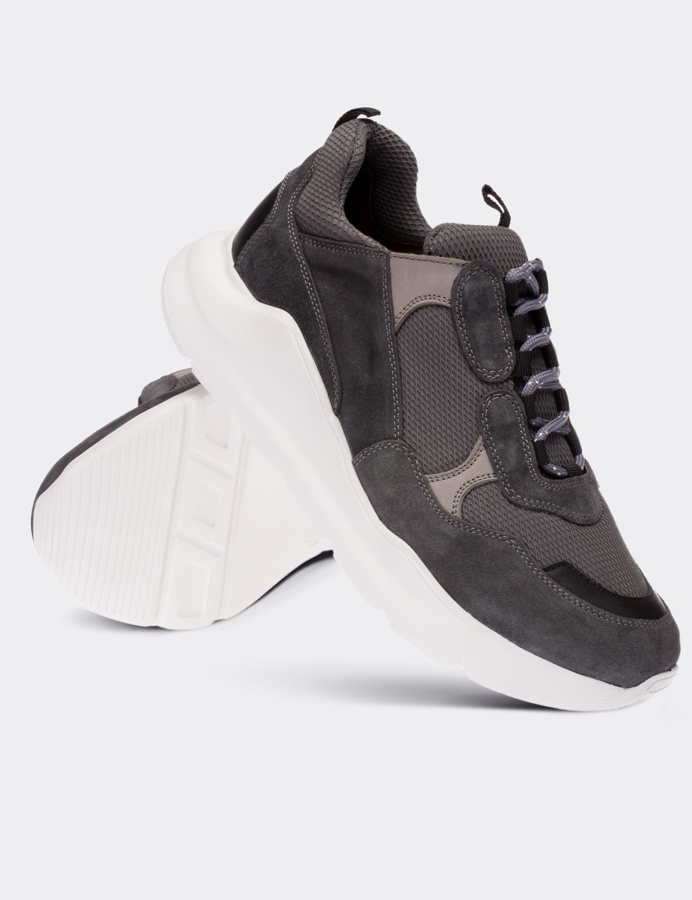 Gray Suede Leather Sneakers - 01724MGRIE01