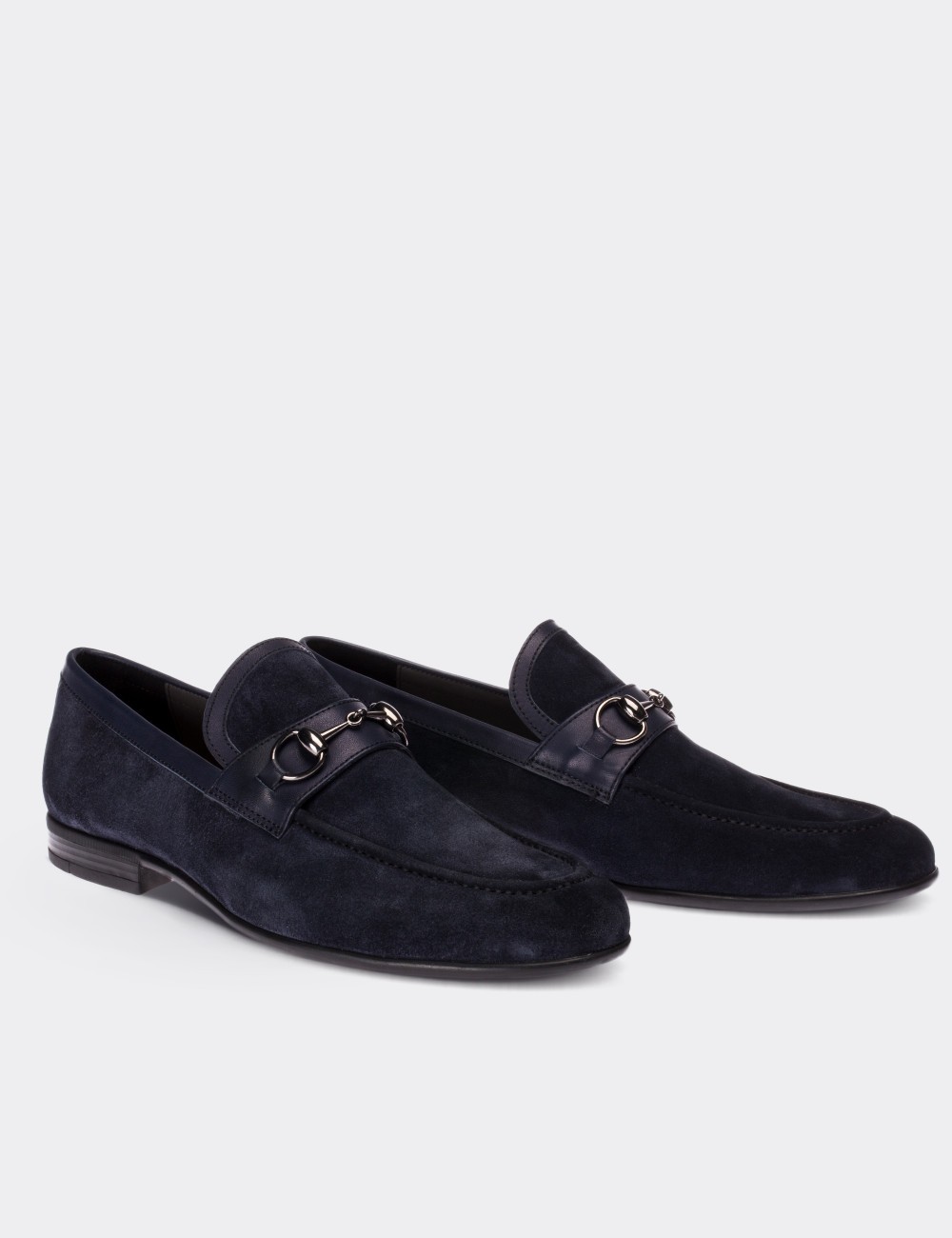 Navy Suede Leather Loafers - 01712MLCVC01