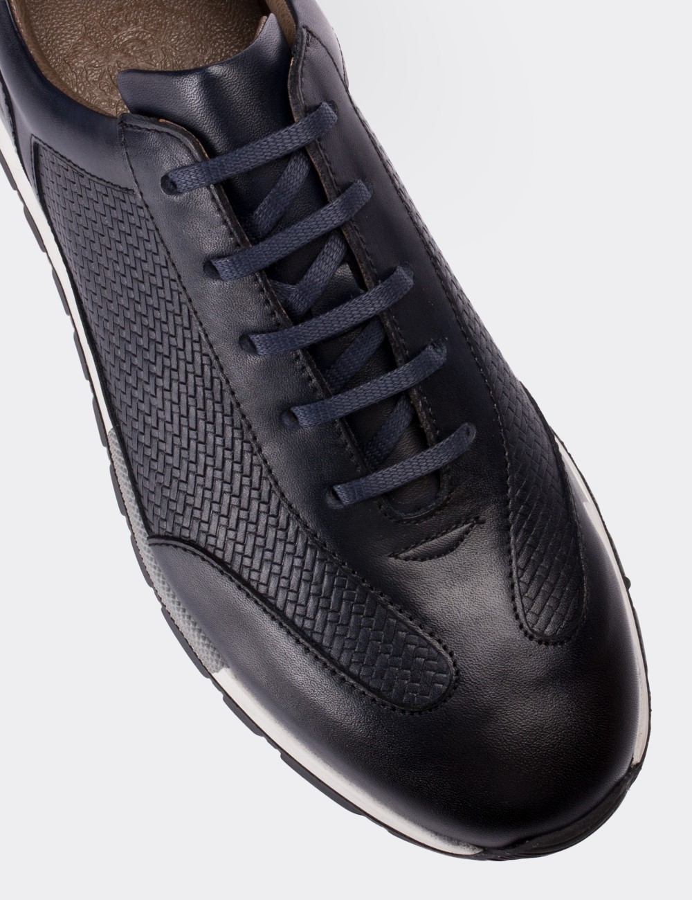 Navy  Leather Sneakers - 01729MLCVT01