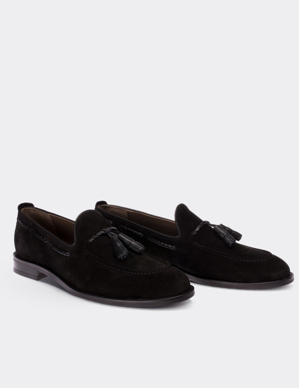 Black Suede Leather Loafers - 01642MSYHM03