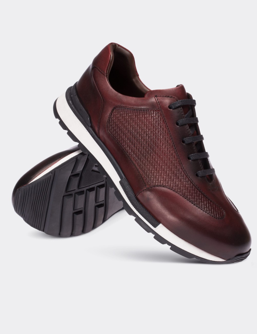 Burgundy  Leather Sneakers - 01729MBRDT01