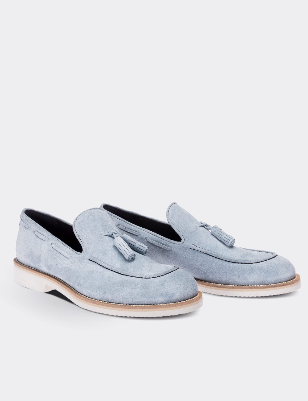 Blue Suede Leather Loafers - 01319MMVIE02