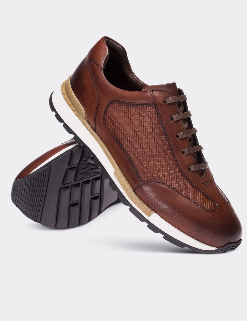 Tan  Leather Sneakers - 01729MTBAT01