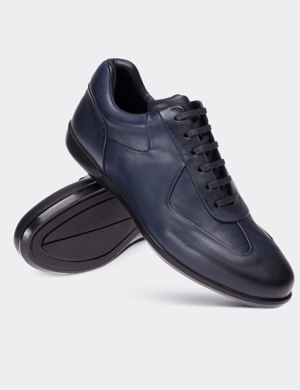 Navy  Leather Lace-up Shoes - 01734MLCVC01