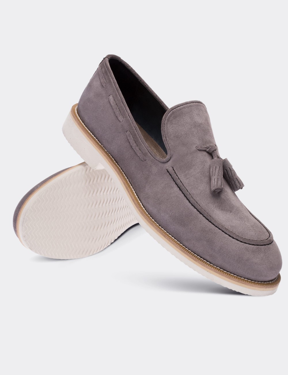 Gray Suede Leather Loafers - 01319MGRIE02