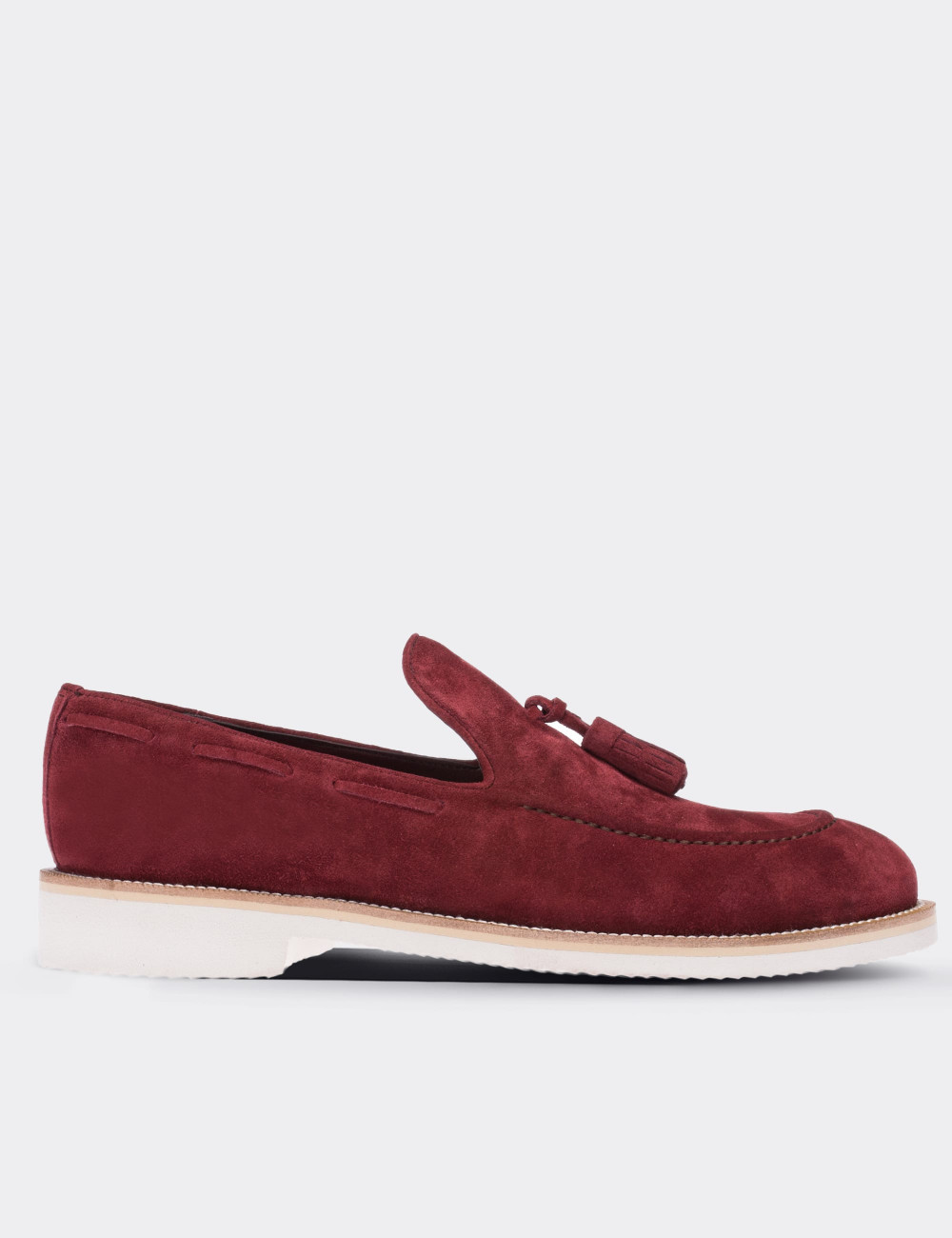 Burgundy Suede Leather Loafers - 01319MBRDE02