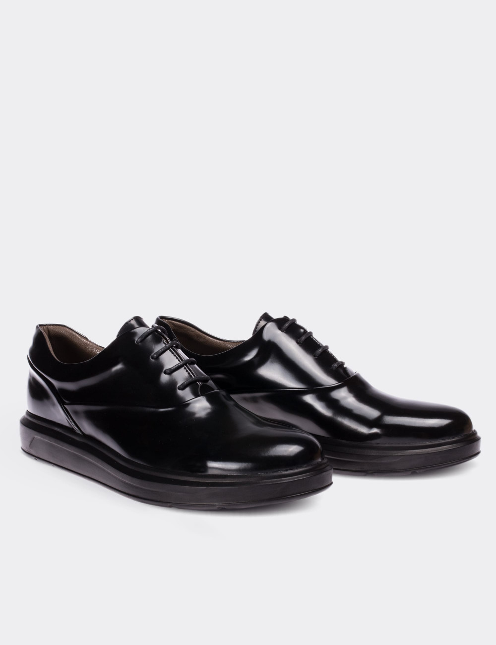 Black  Leather Lace-up Shoes - 01652MSYHP17