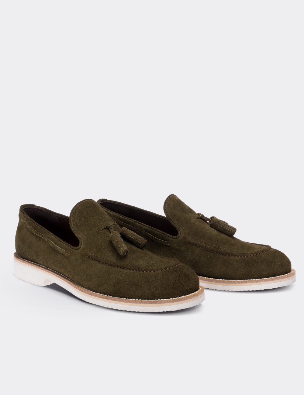 Green Suede Leather Loafers Shoes 01319MYSLE03 - Deery