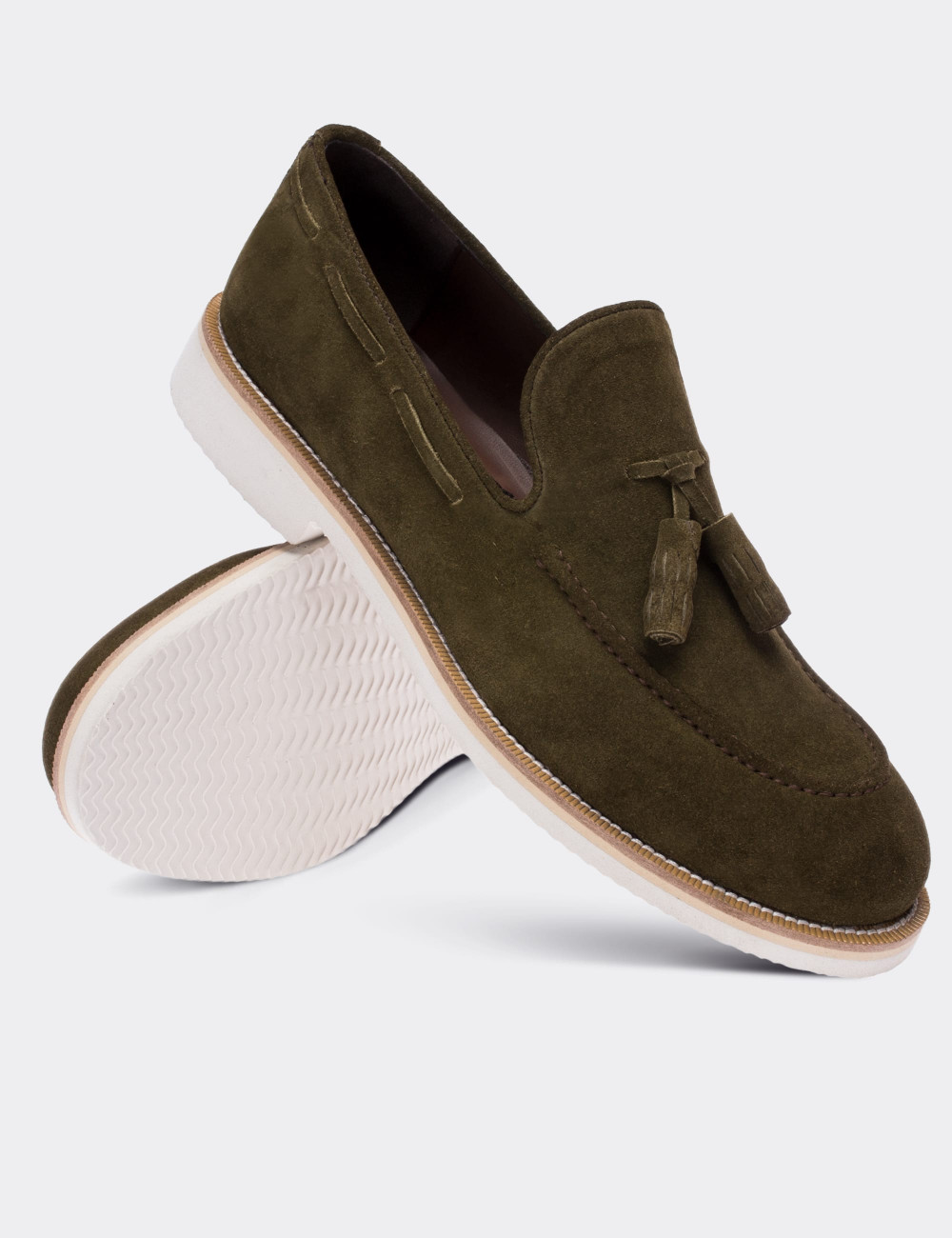 Green Suede Leather Loafers Shoes - 01319MYSLE03