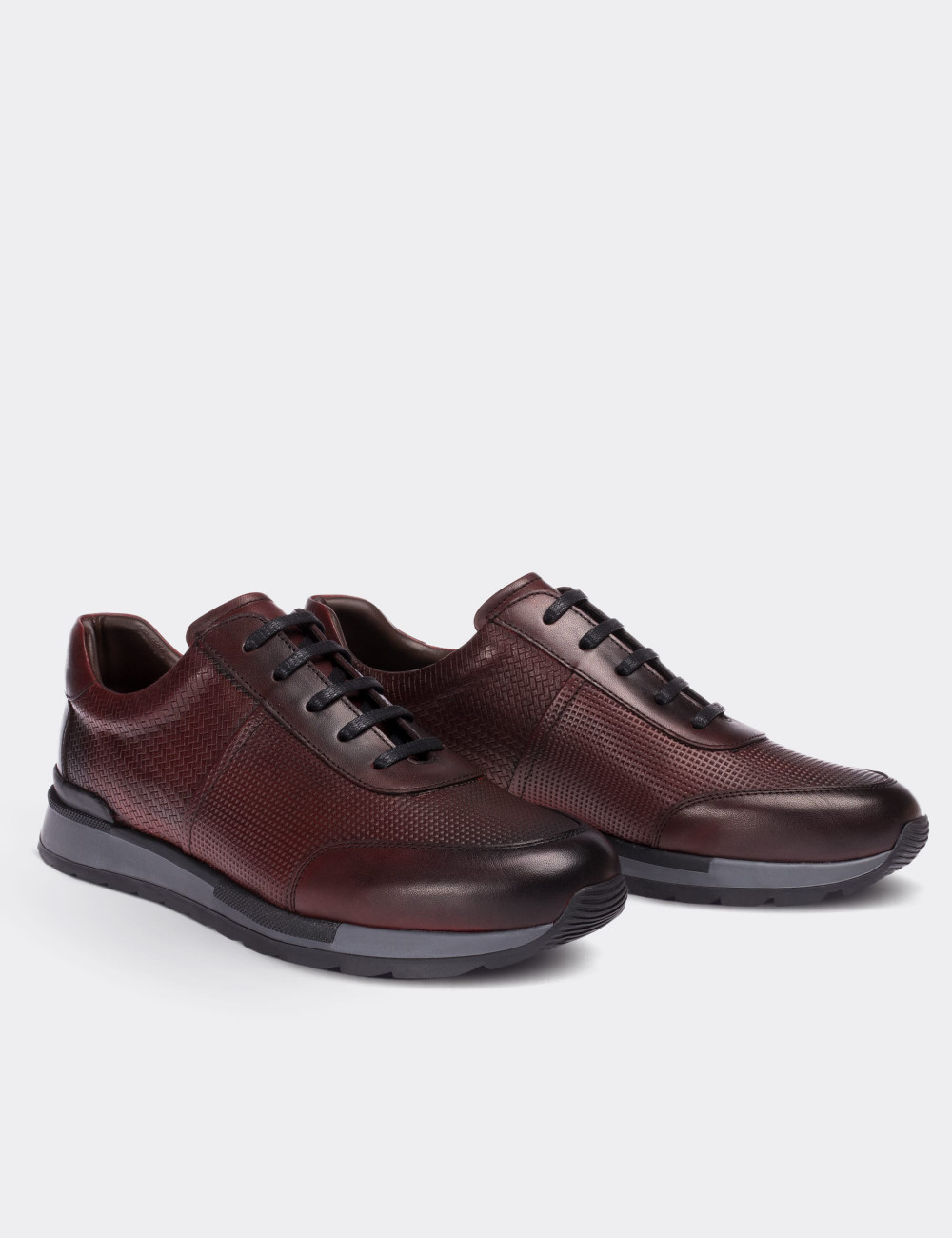 Burgundy  Leather Sneakers - 01728MBRDT01