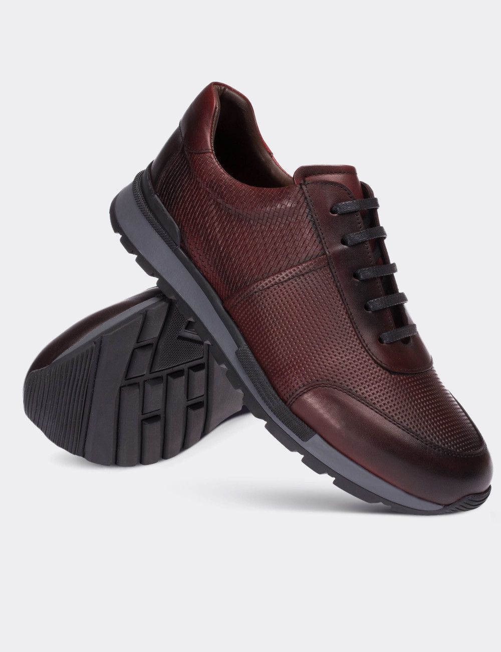 Burgundy  Leather Sneakers - 01728MBRDT01