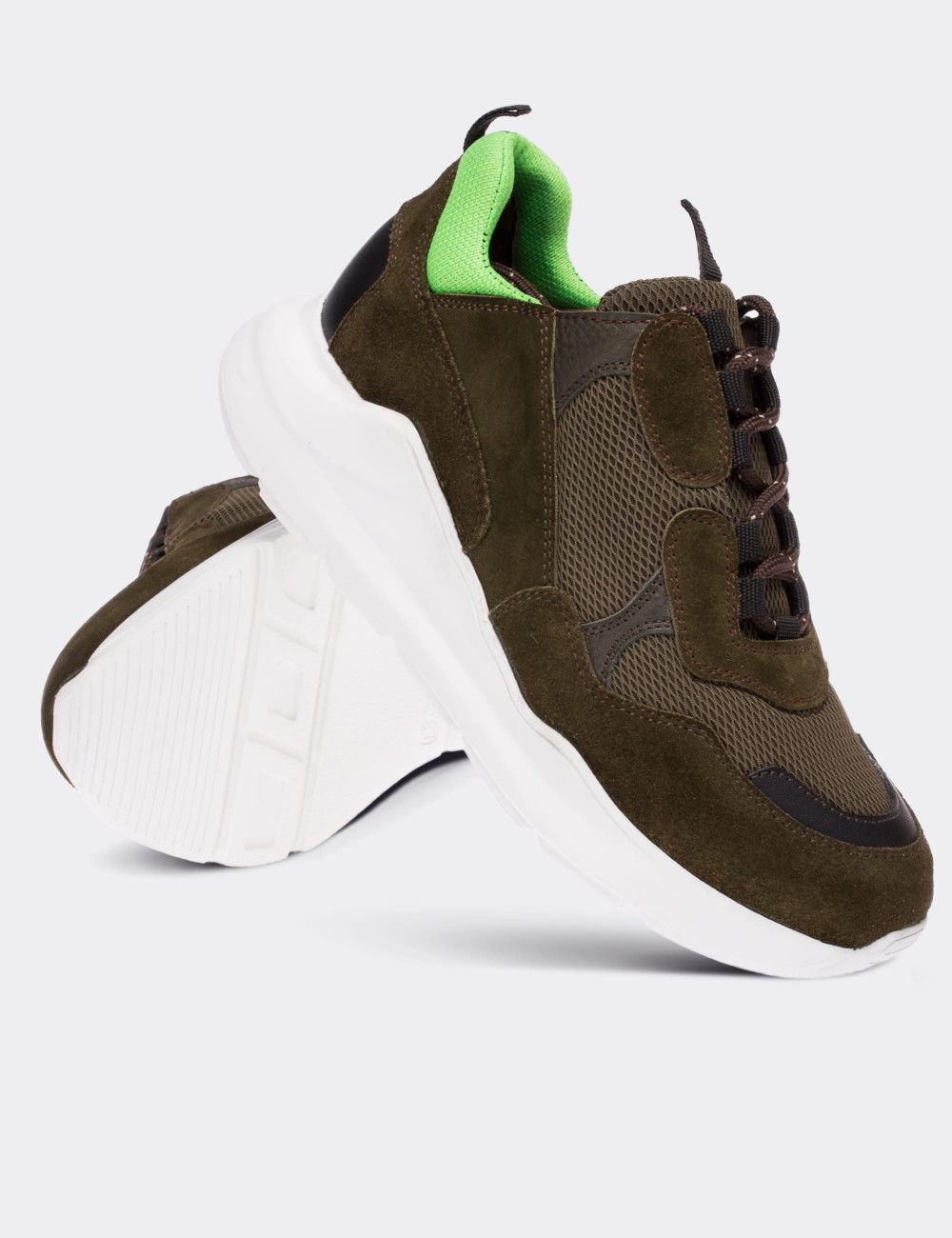 Green Suede Leather Sneakers - 01724ZYSLE01