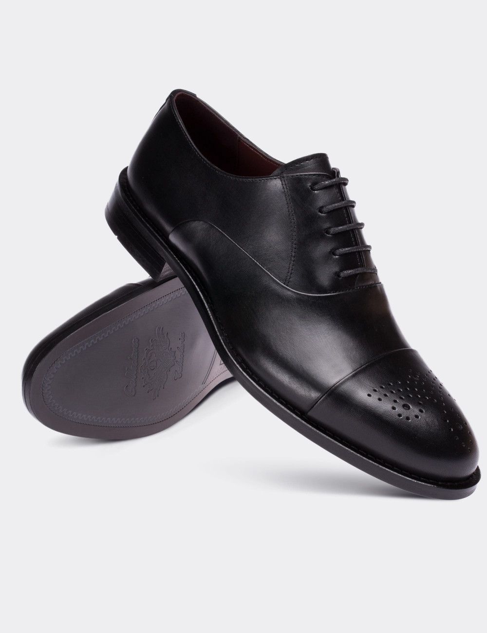 Black  Leather Classic Shoes - 01653MSYHM03