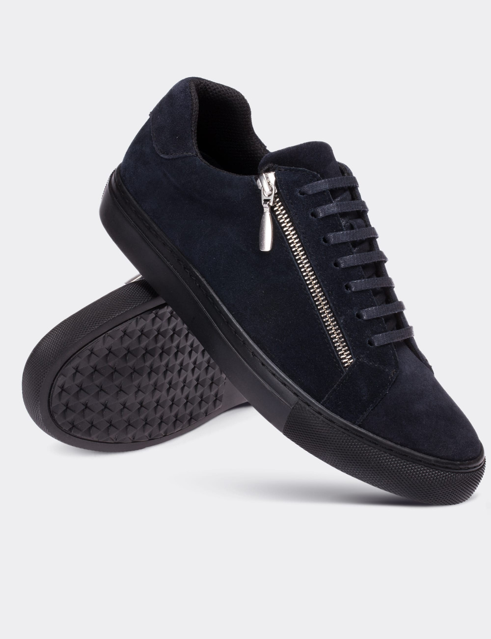 Navy Suede Leather Sneakers - 01741MLCVC01