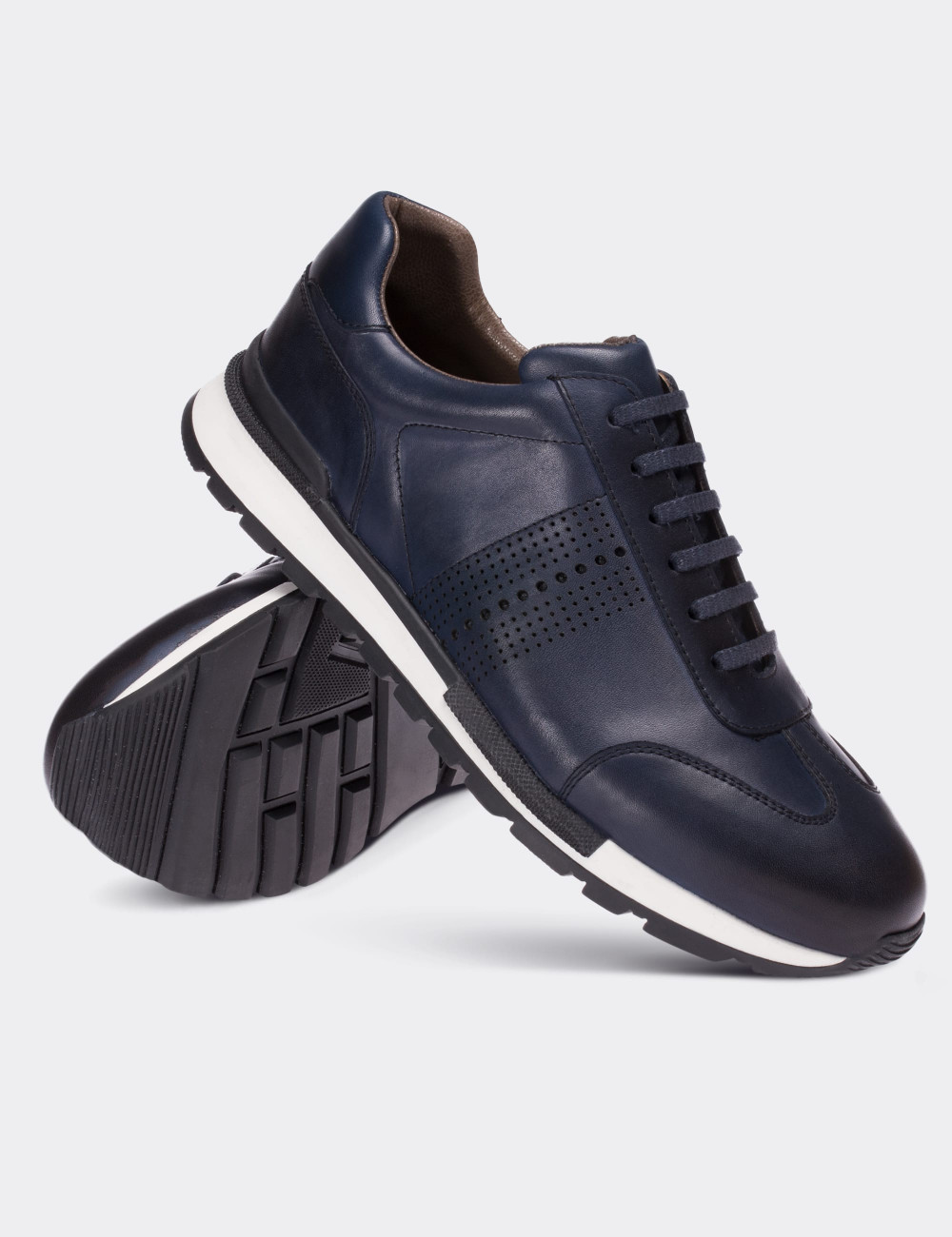 Navy  Leather Sneakers - 01738MLCVT01