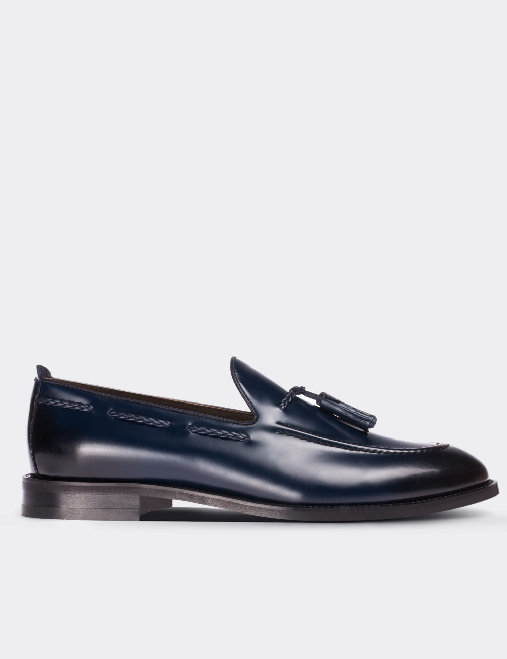 Navy  Leather Loafers - 01642MLCVM04