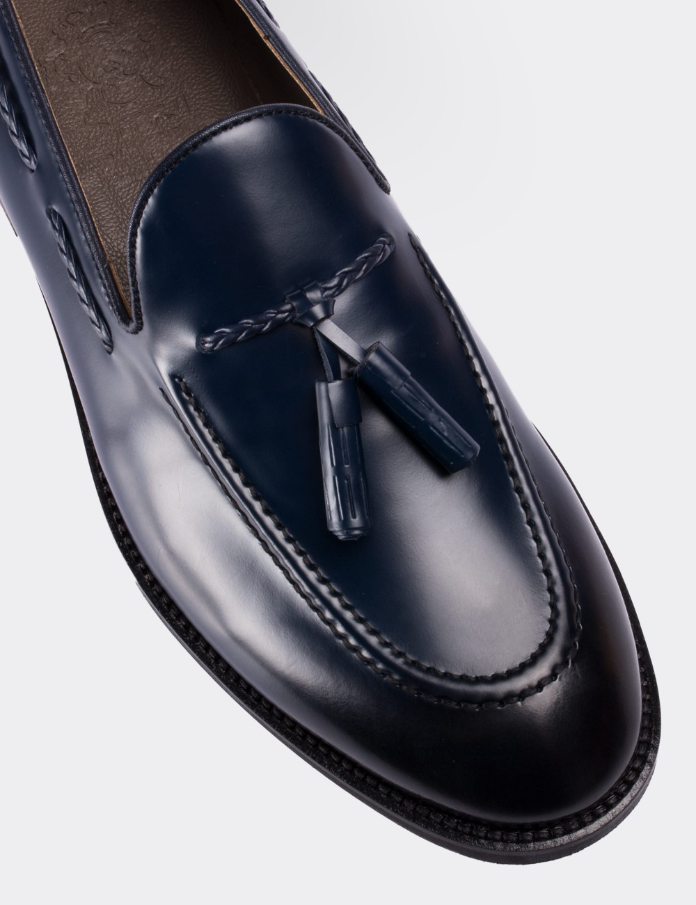 Navy  Leather Loafers - 01642MLCVM04