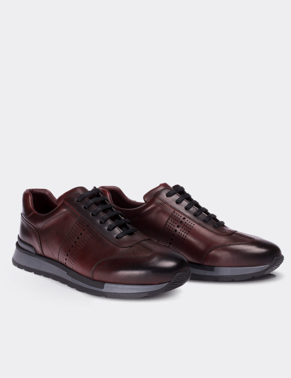 Burgundy  Leather Sneakers - 01738MBRDT01