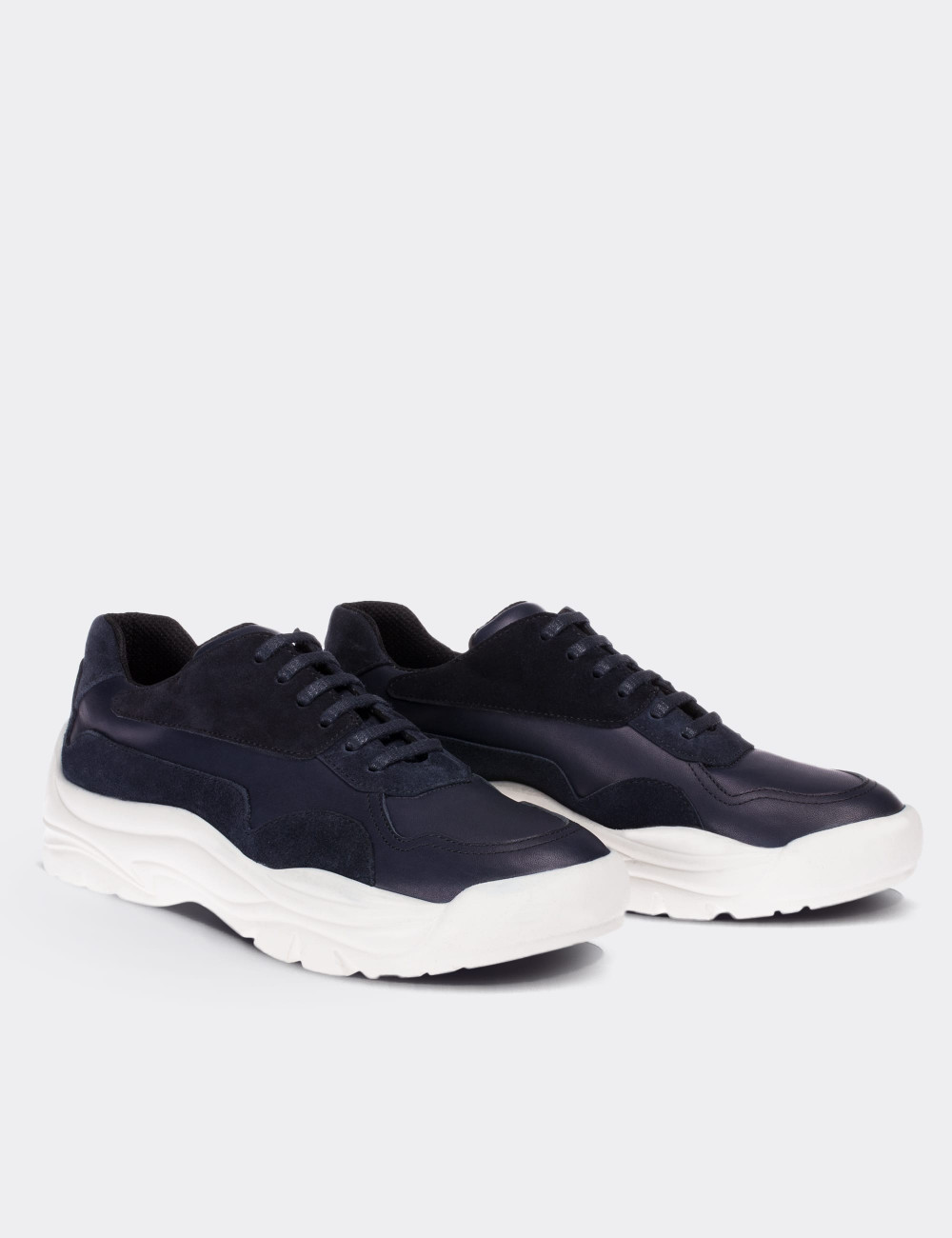 Navy Suede Leather Sneakers - 01732MLCVP01
