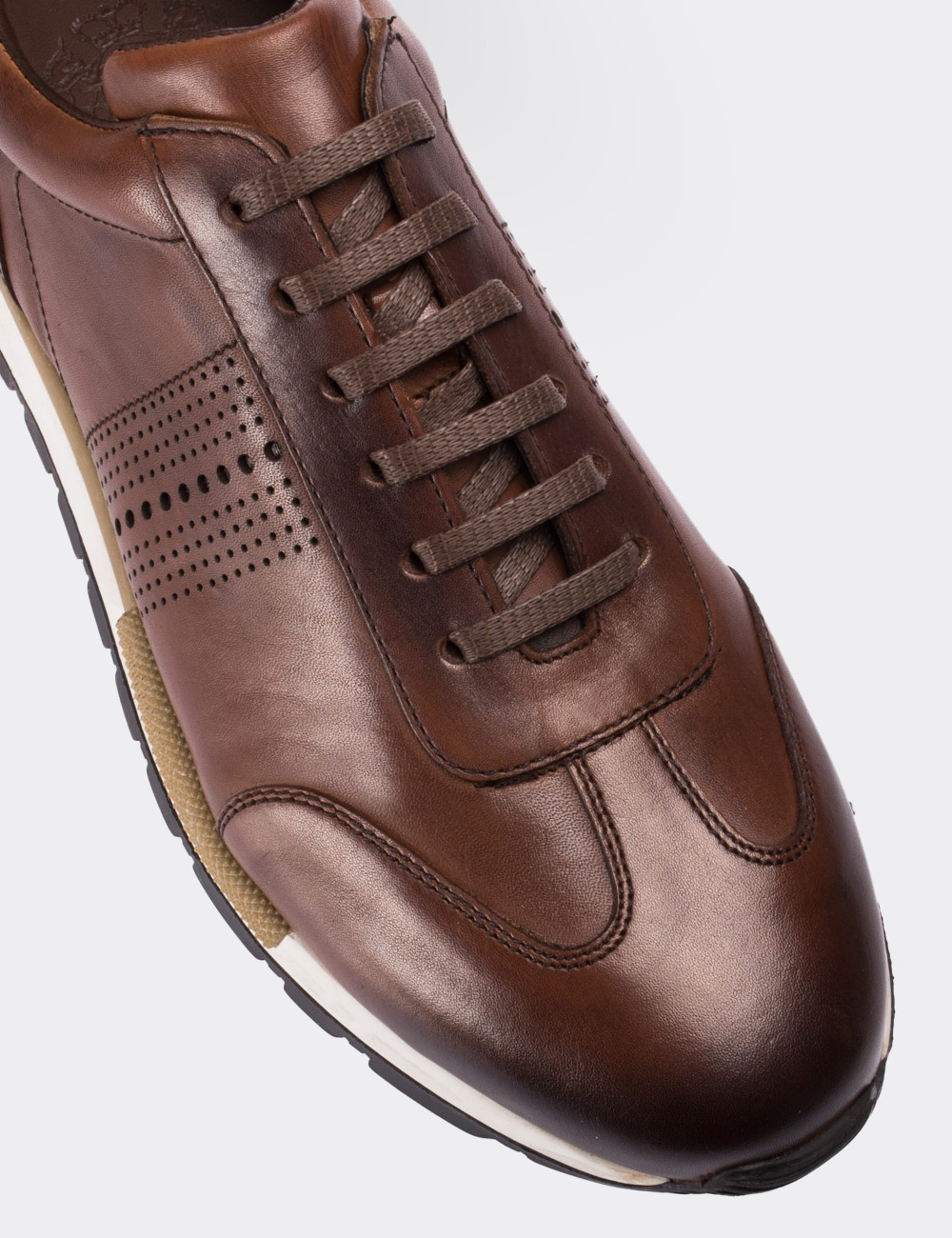 Tan  Leather Sneakers - 01738MTBAT01