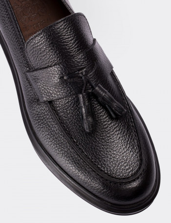 Black  Leather Loafers - 01587MSYHP04