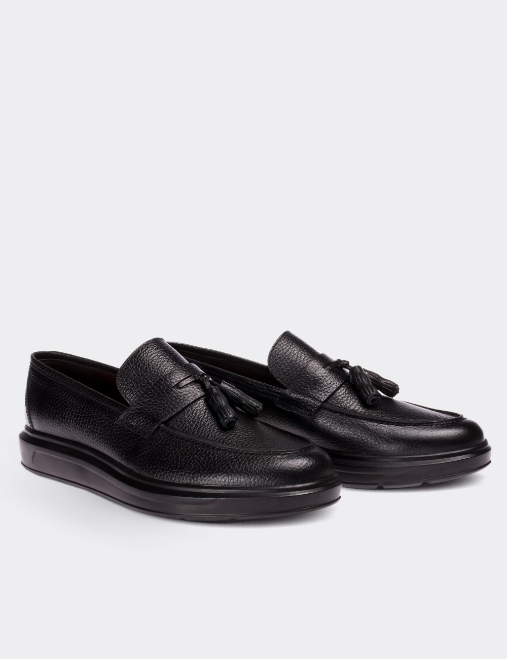 Black  Leather Loafers - 01587MSYHP04