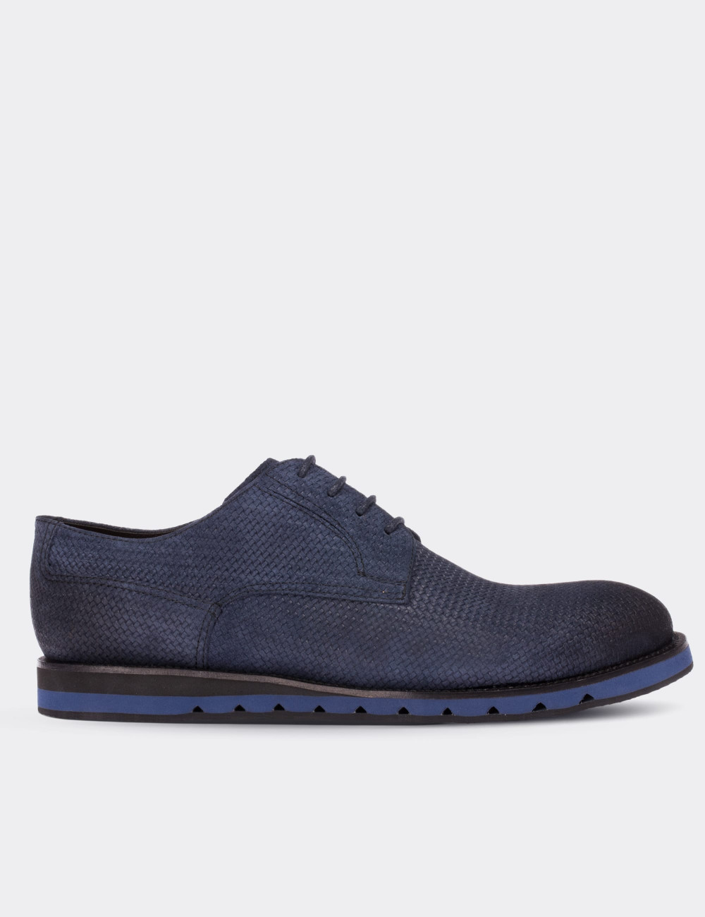 Navy Suede Leather Lace-up Shoes - 01294MLCVE16