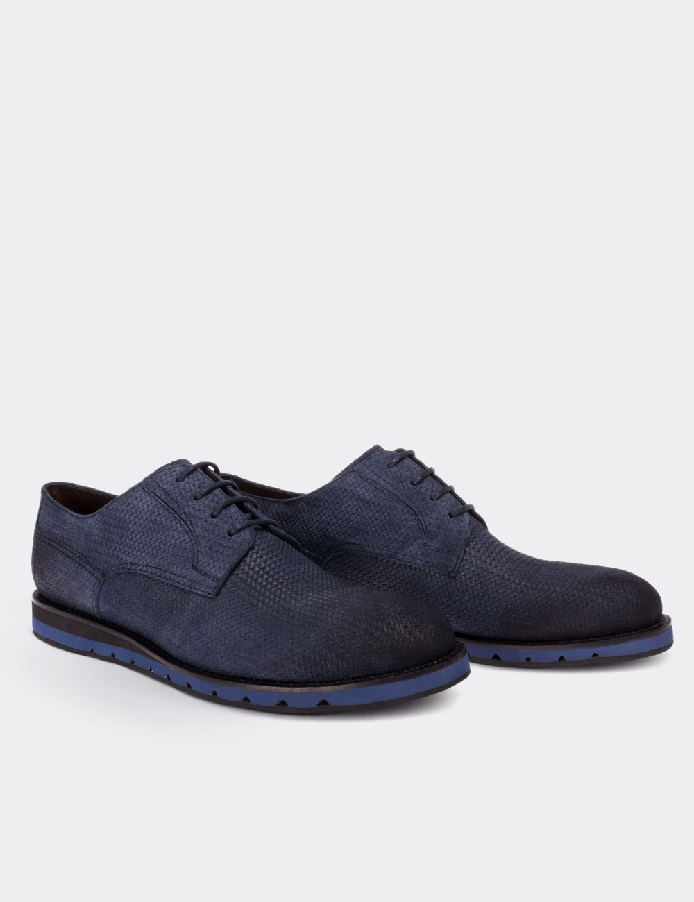 Navy Suede Leather Lace-up Shoes - 01294MLCVE16