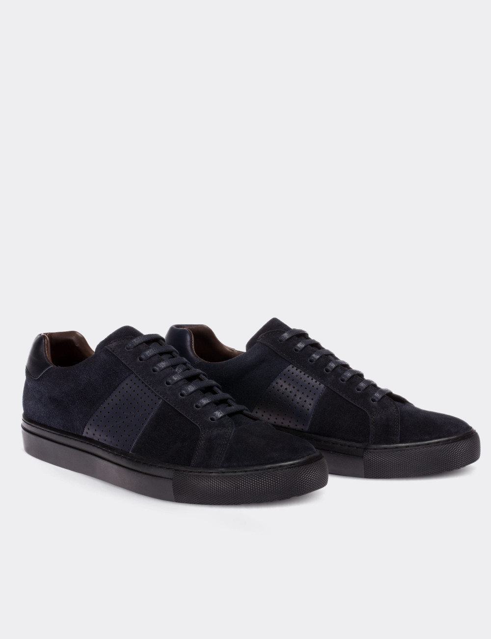 Navy Suede Leather Sneakers - 01740MLCVC01