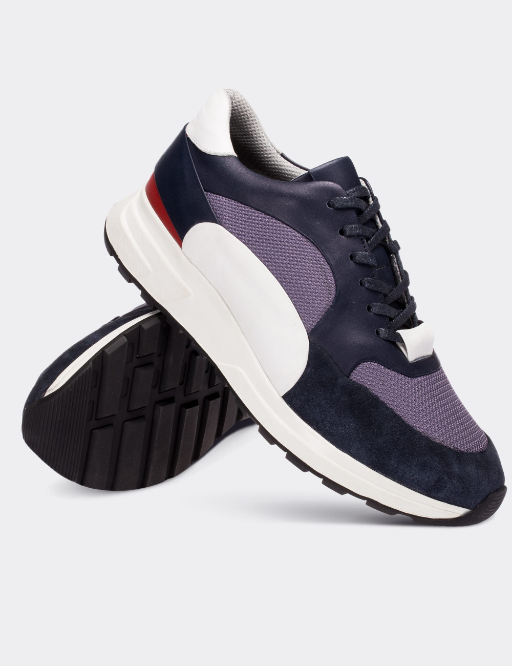 Navy  Leather Sneakers - 01726MLCVT01