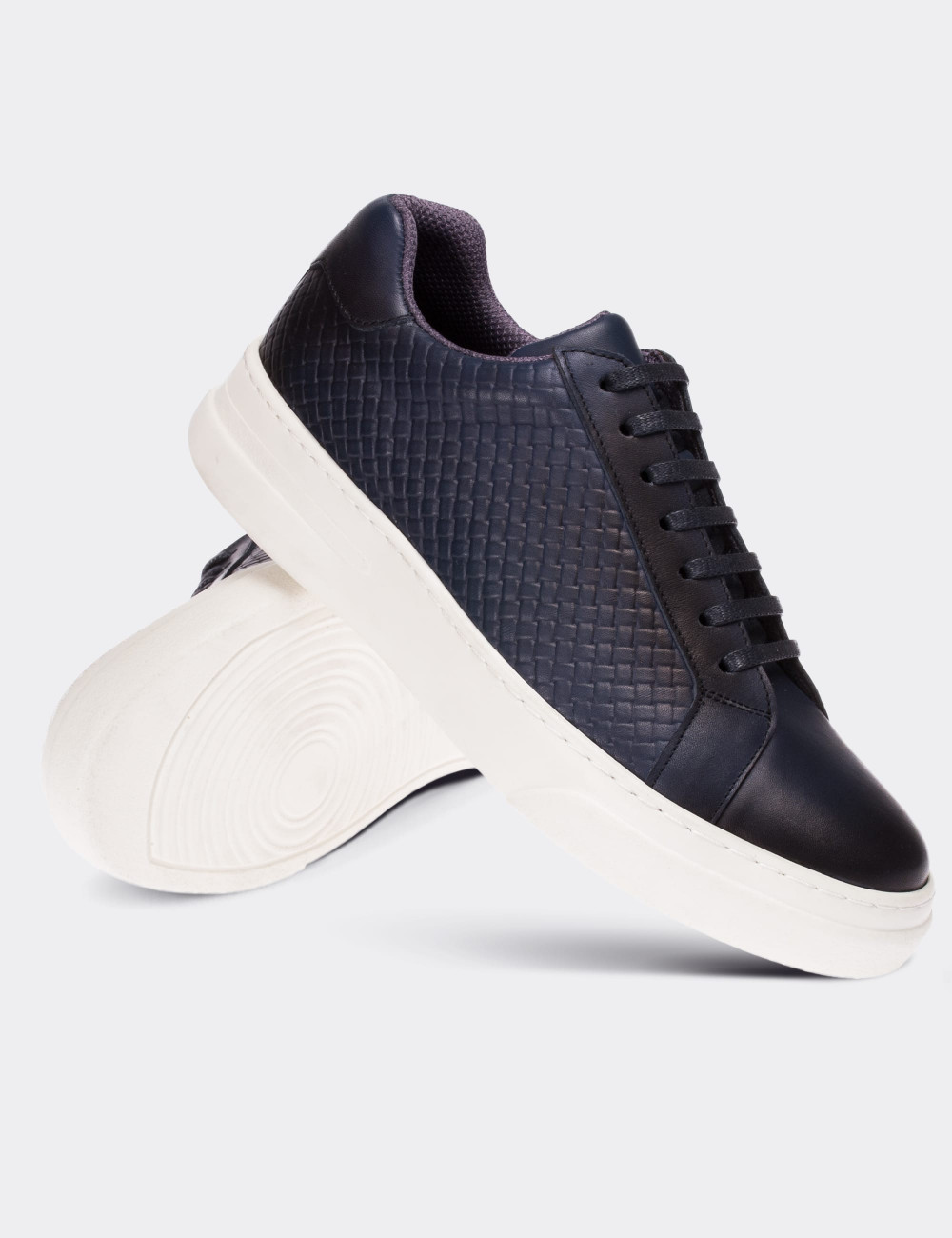 Navy  Leather Sneakers - 01737MLCVP01
