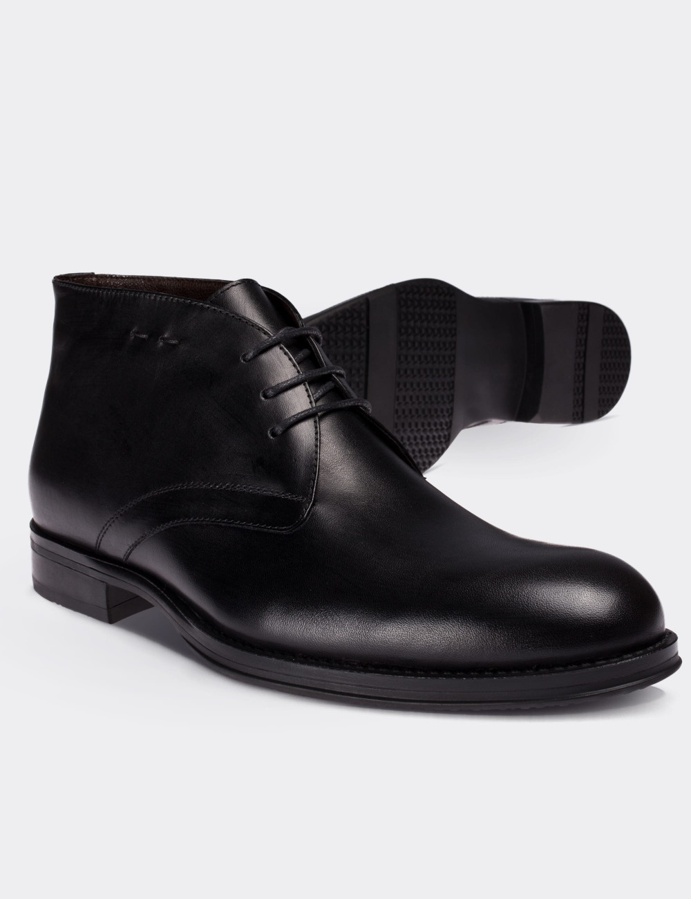 Black  Leather Desert Boots - 01295MSYHC03