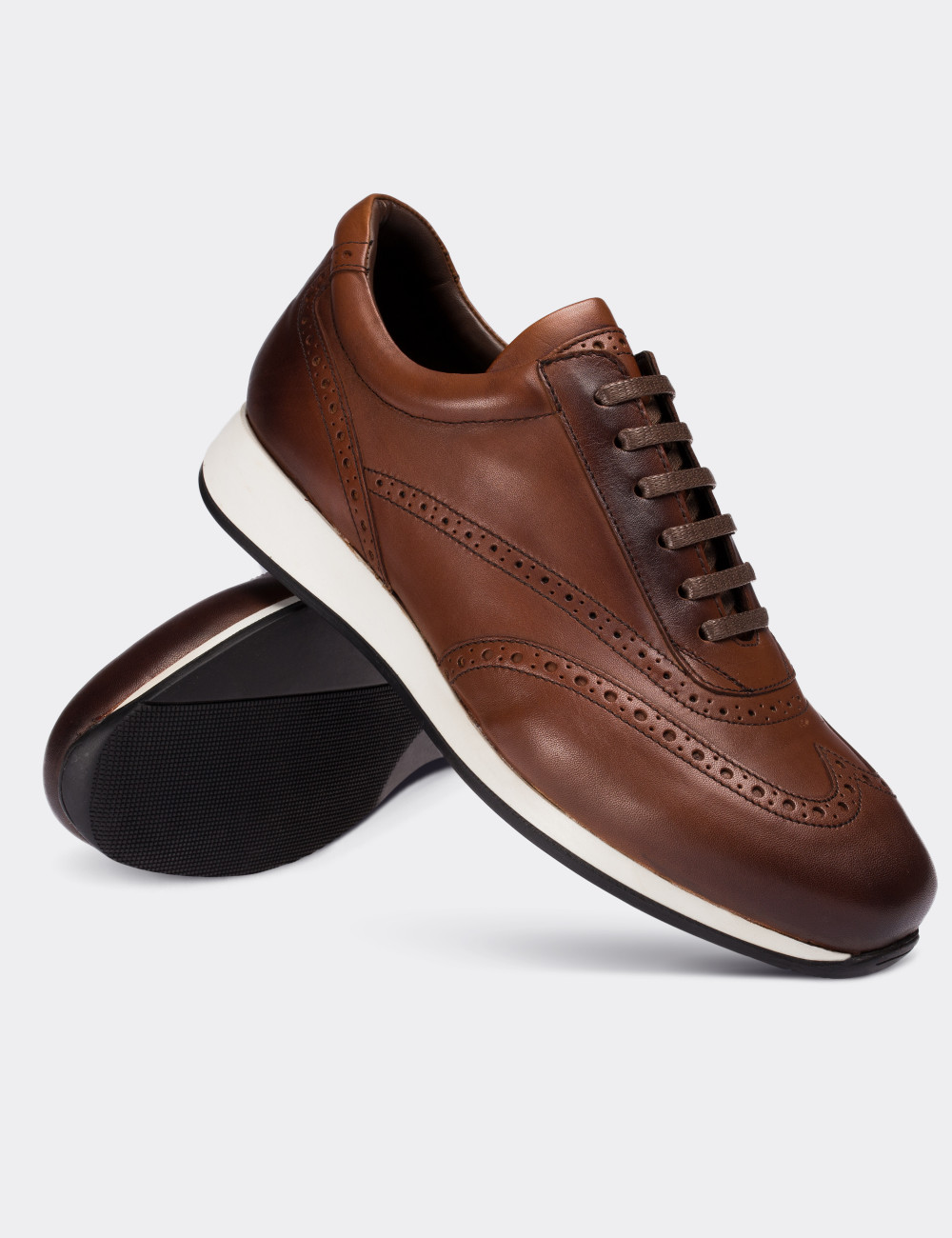 Tan  Leather Sneakers - 00750MTBAT01