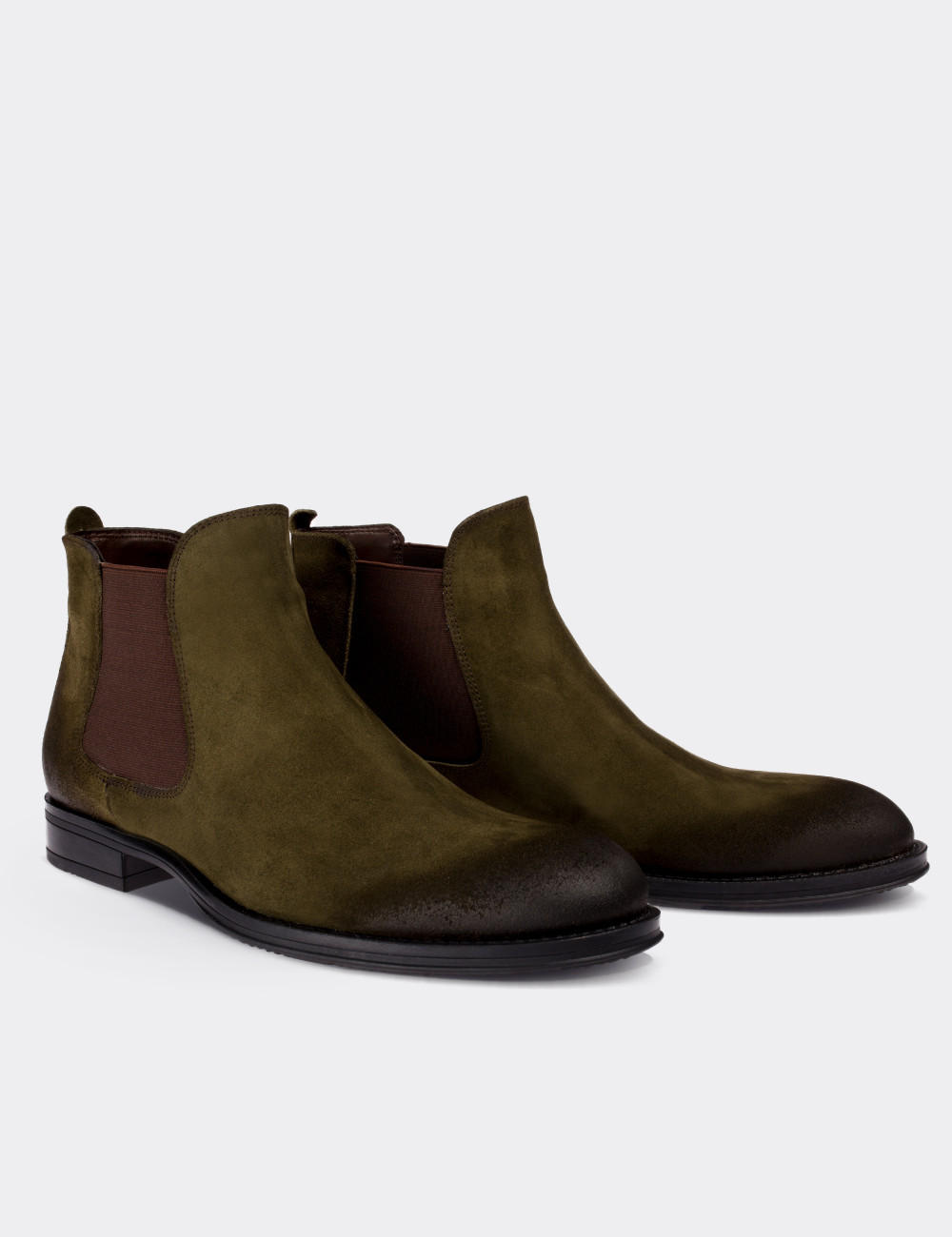 Green Suede Leather Chelsea Boots - 01620MYSLC01