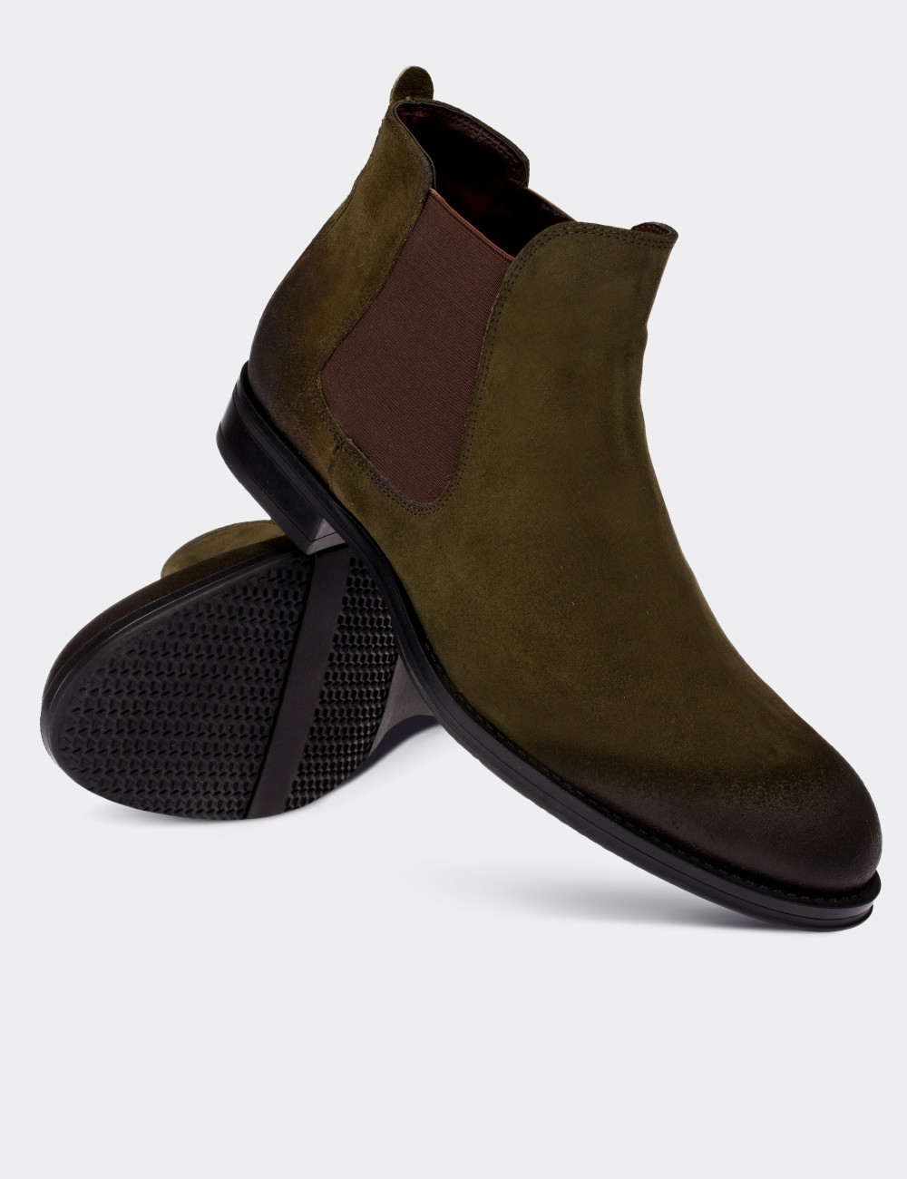 Green Suede Leather Chelsea Boots - 01620MYSLC01