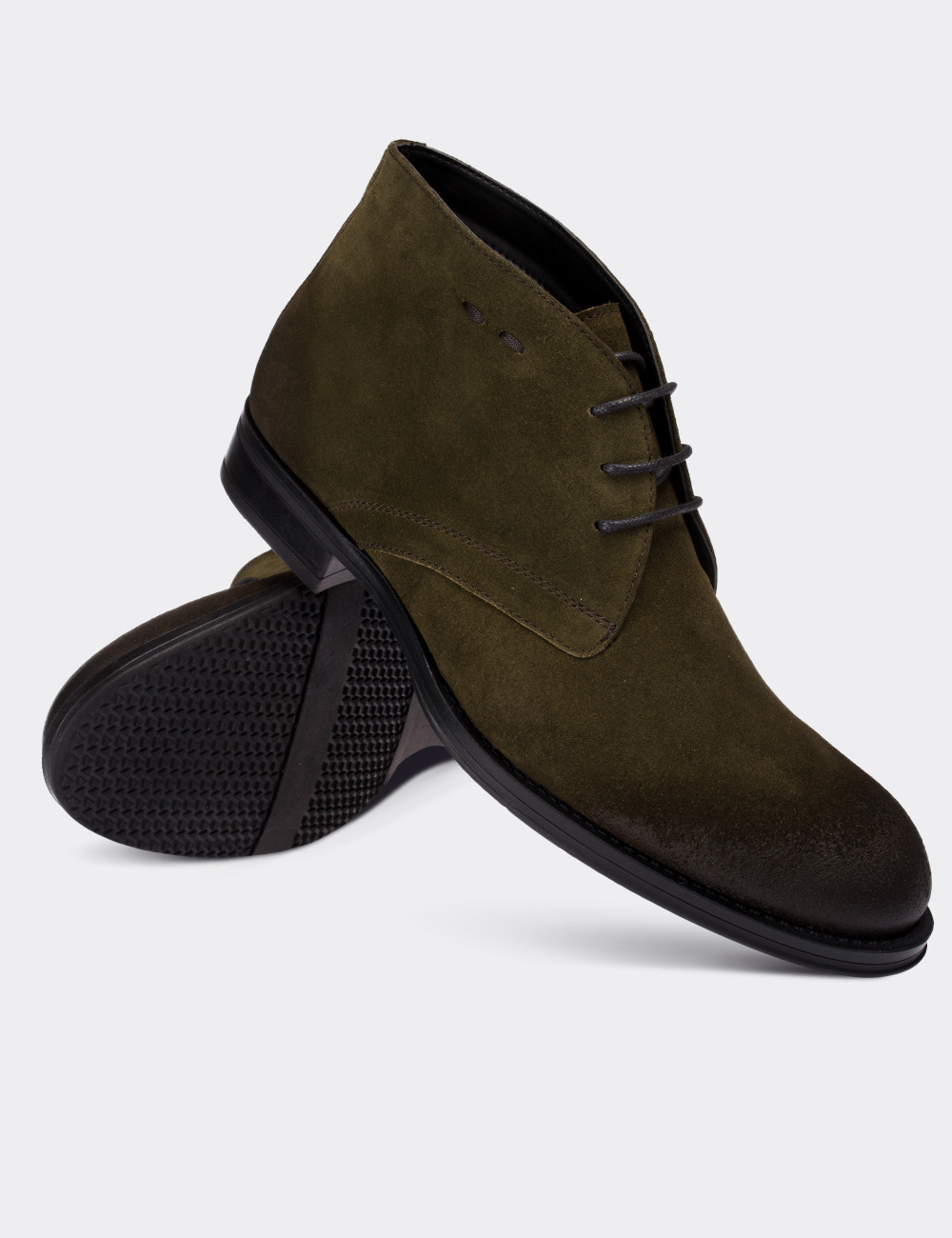 Green Suede Leather Desert Boots - 01295MYSLC01