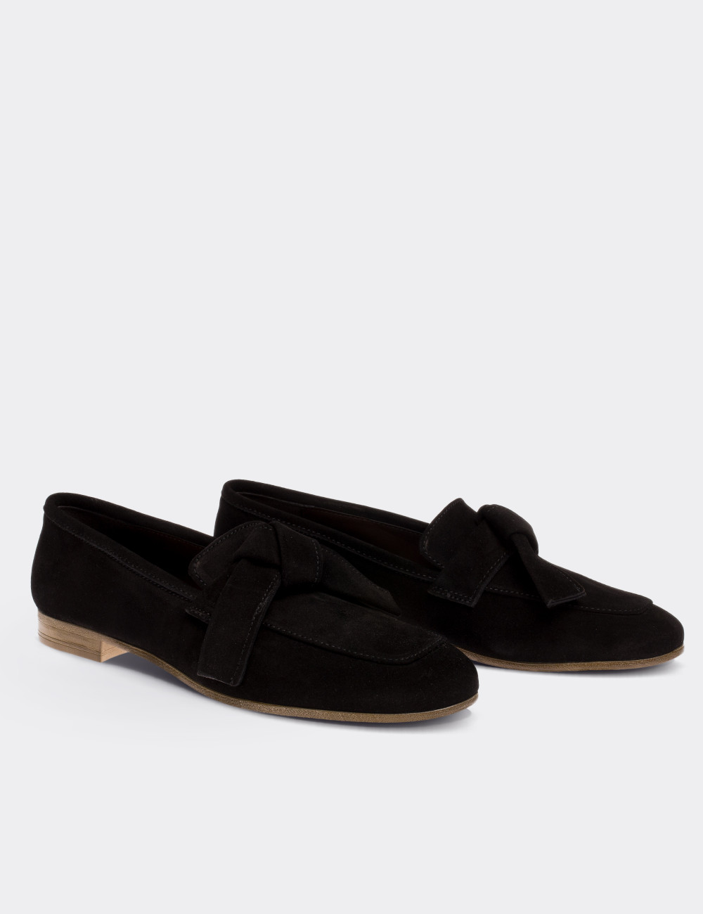 Black Suede Leather Loafers - 01744ZSYHM01