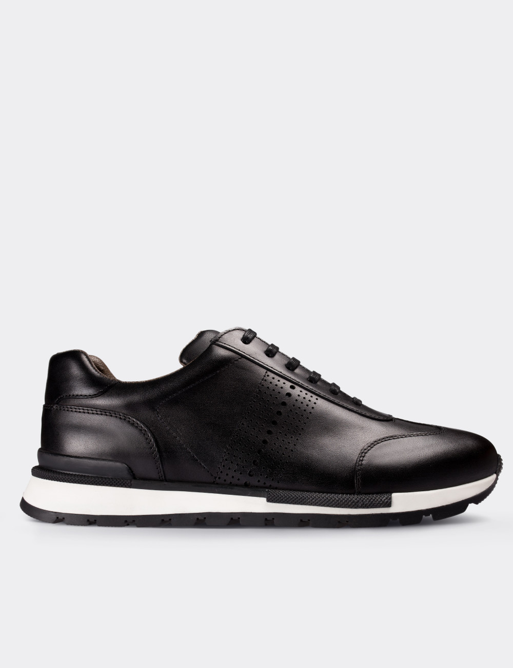 Black  Leather Sneakers - 01738MSYHT01
