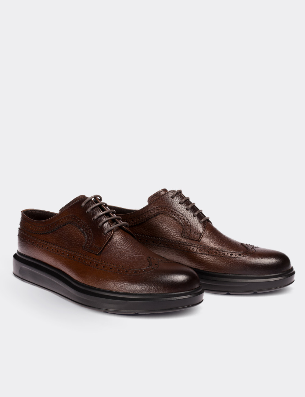 Brown  Leather Lace-up Shoes - 01293MKHVP01