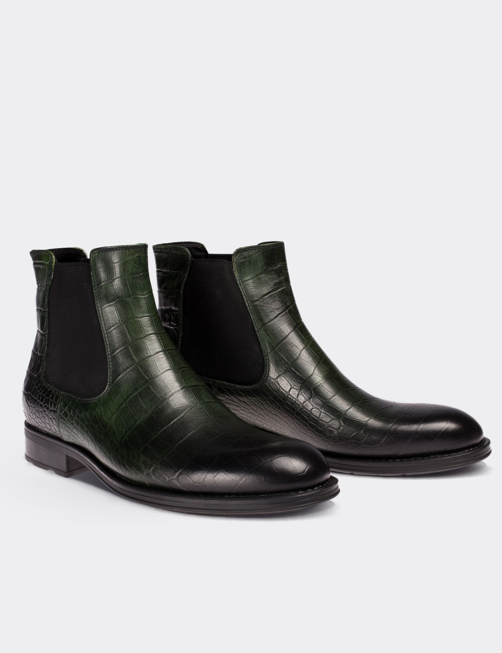Green  Leather Chelsea Boots - 01620MYSLC02