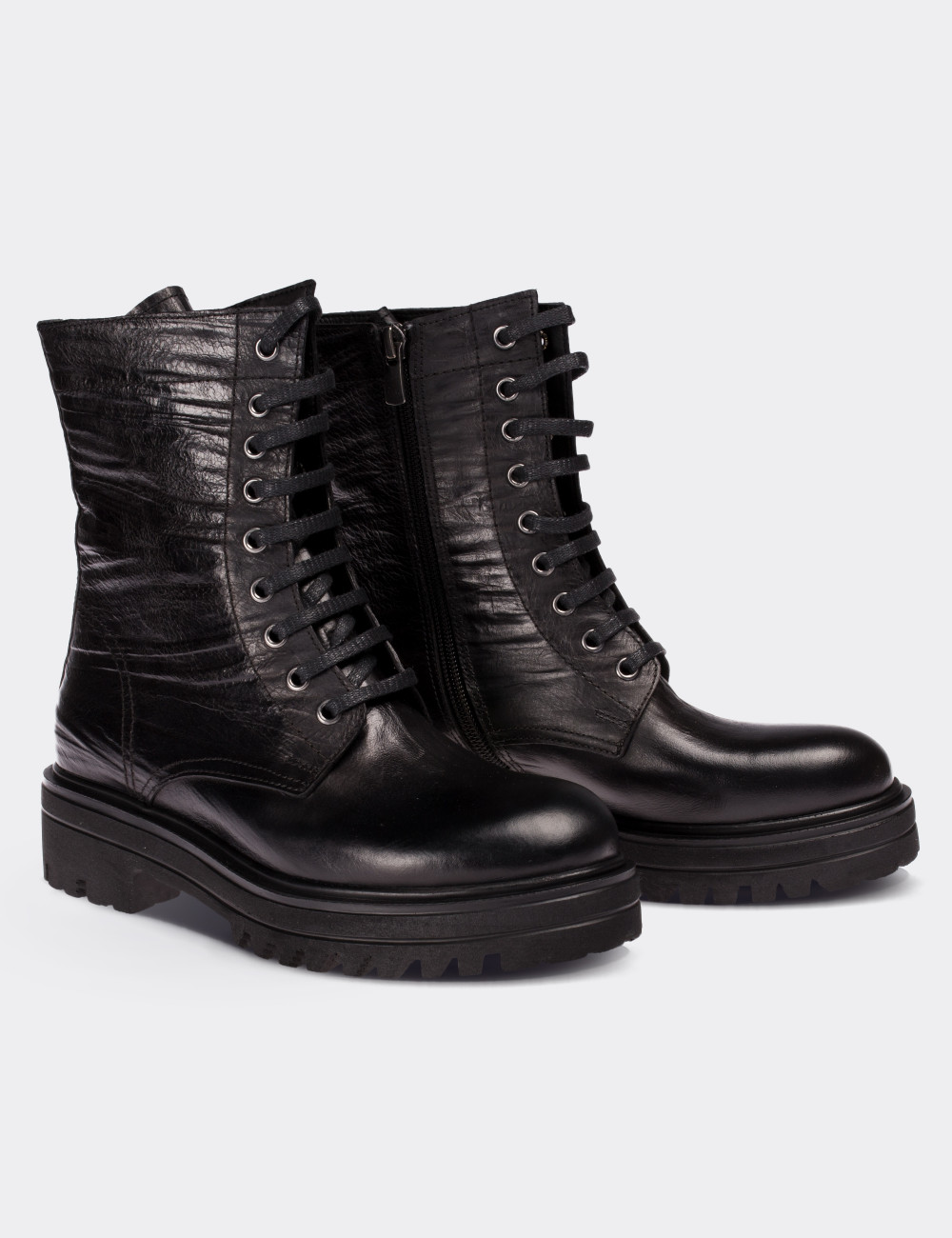 Black  Leather Postal Boots - 01803ZSYHE01