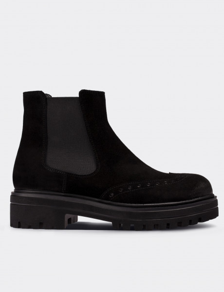 Black Suede Leather Chelsea Boots