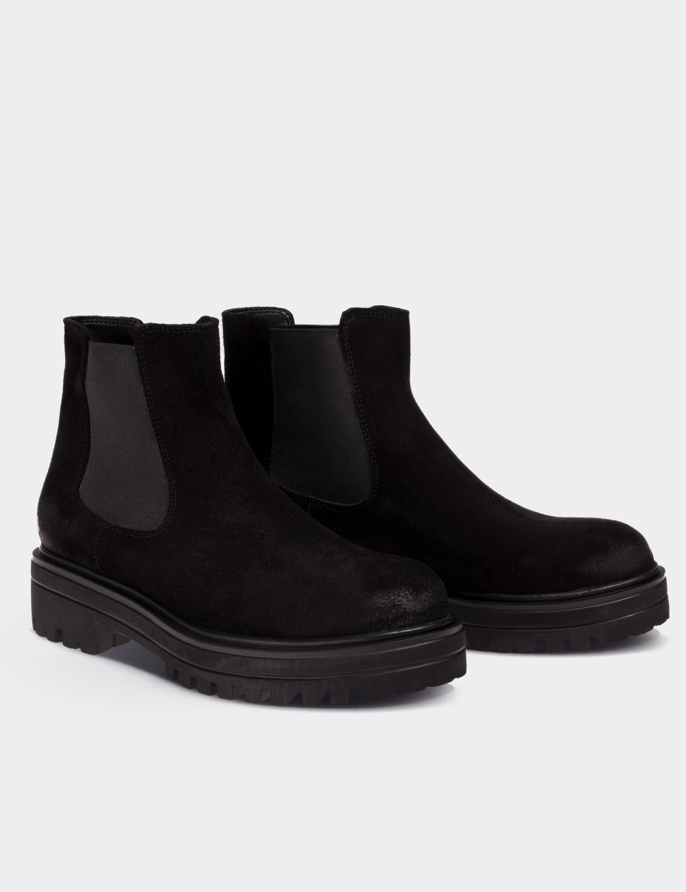 Black Suede Leather Boots - 01801ZSYHE01