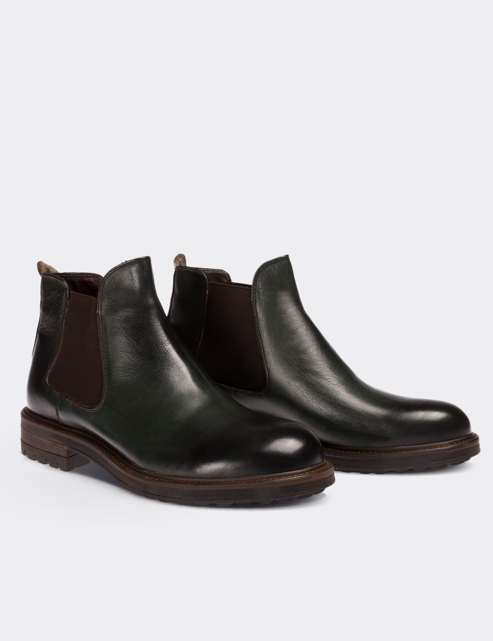 Green  Leather Vintage Chelsea Boots - 01620MYSLC03